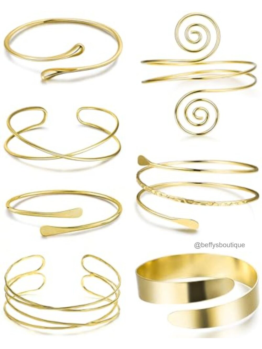 14K Gold Plated Adjustable Cuff Bracelets Set of 7 Women Boho Arm Cuff Jewelry